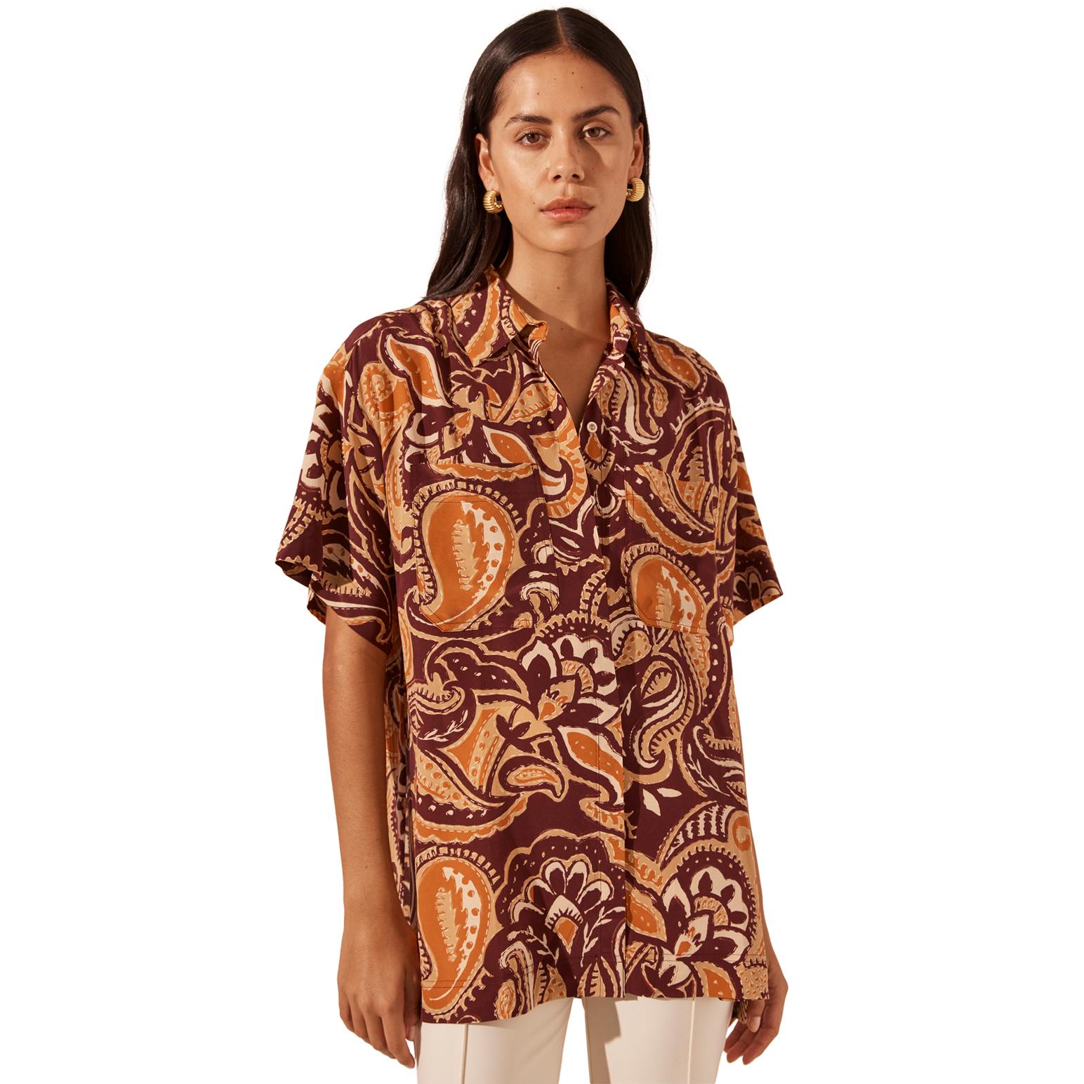 Shona Joy Zahra Silk Short Sleeve Shirt